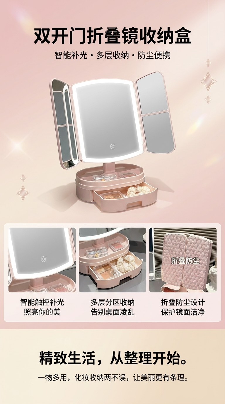 化妆镜便携式镜子防雾高清大屏家用梳妆镜095507405详情1