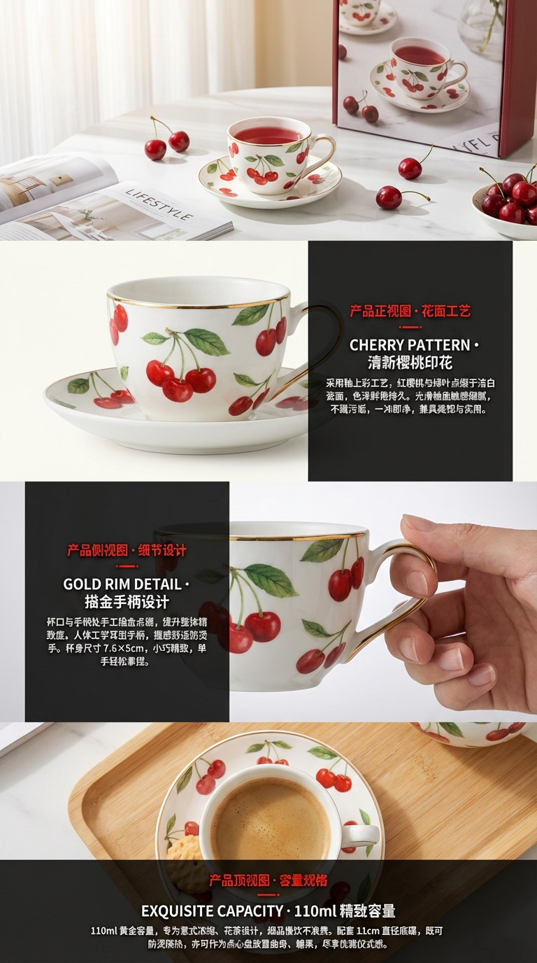 小樱桃杯碟陶瓷餐具套装欧式日用碗碟碗盘家用厨房用品详情2
