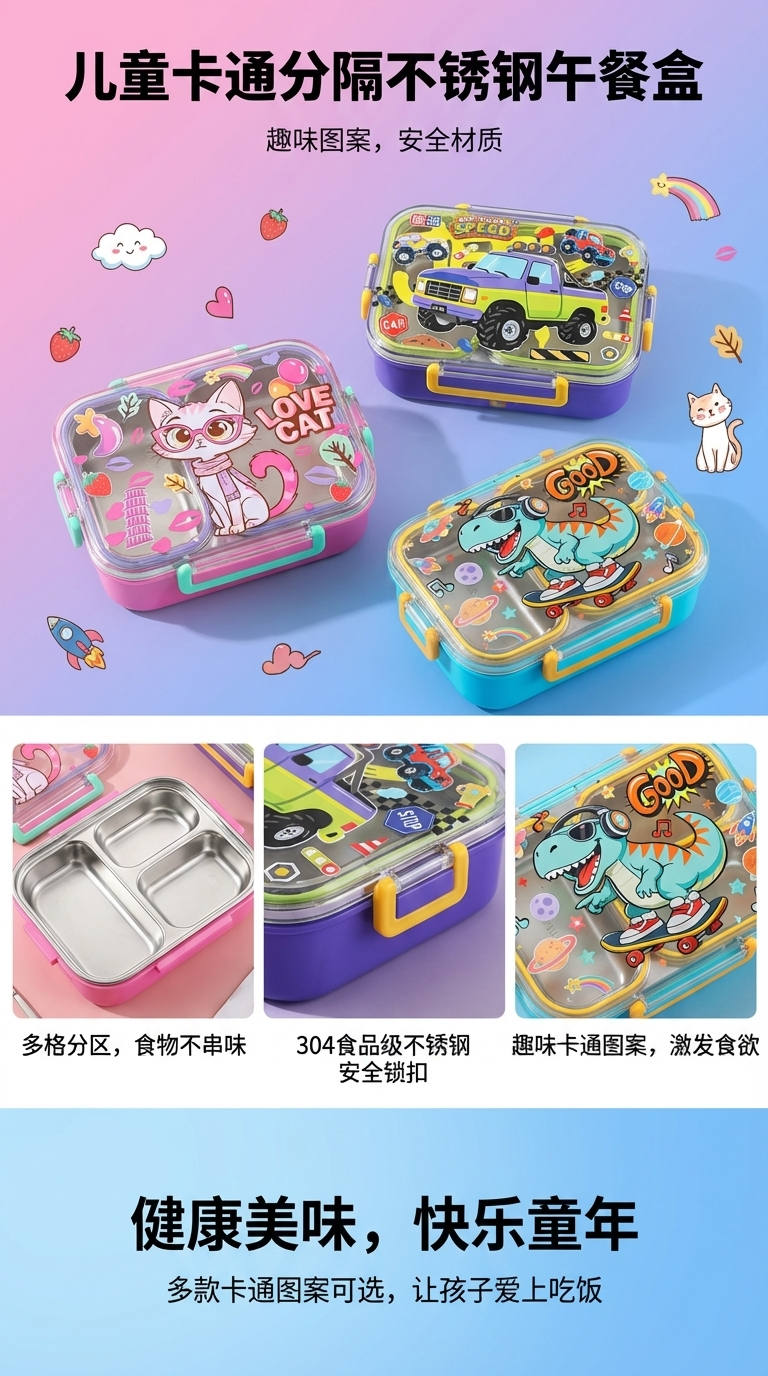 义乌好货上班族学生分隔型便当盒食堂带餐具盒餐具盒饭盒套装外贸跨境日用百货095511128详情1