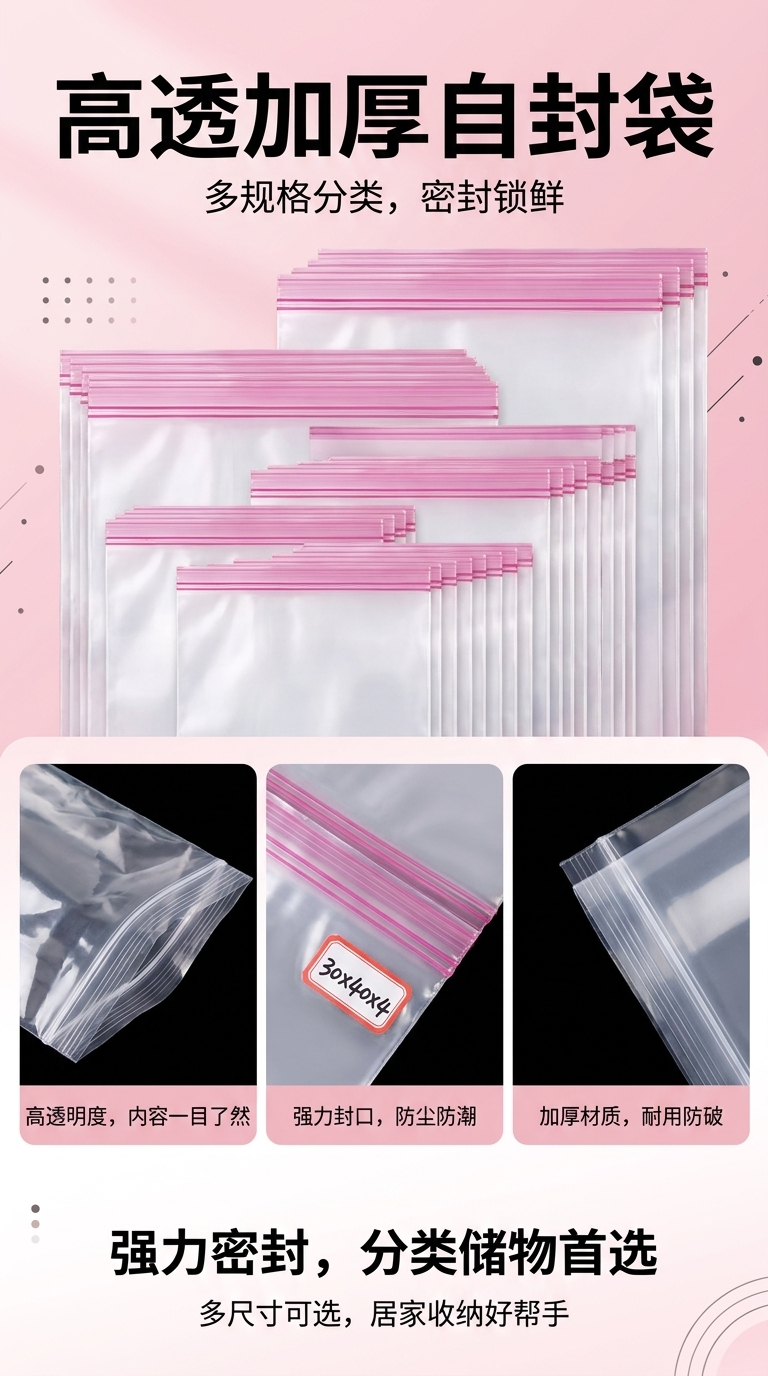 Transparent plastic bags, food-grade large, thickened, reusable storage bags pic 1