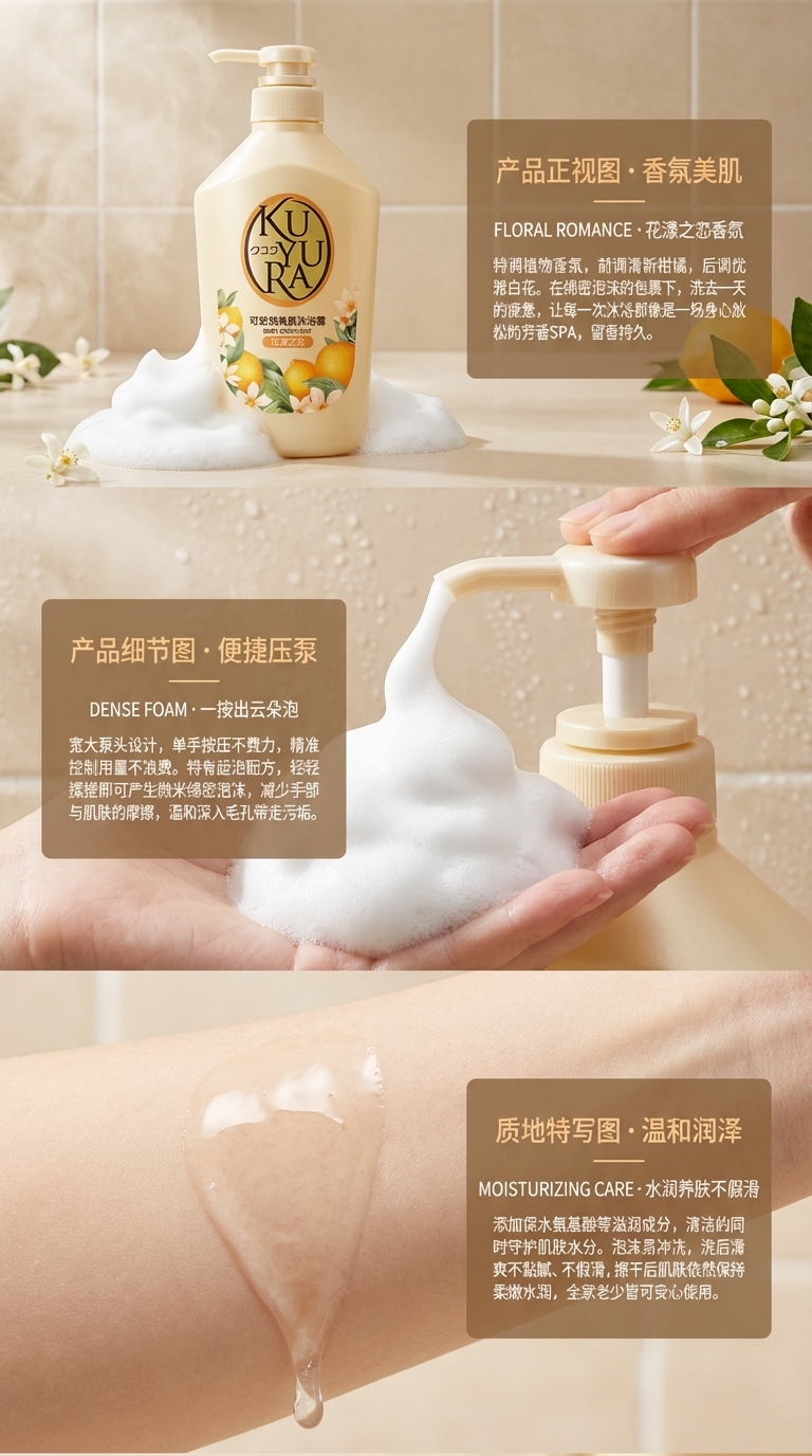 可悠然美肌沐浴露（花漾之恋）550ml 橘沐浴露详情2