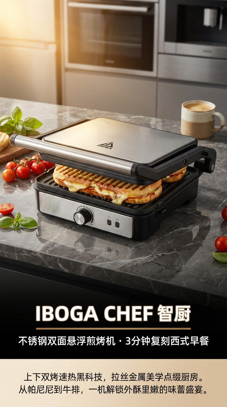 爆款双面加热三明治机煎烤器可拆卸盘早餐机华夫饼机三文治帕尼机详情1