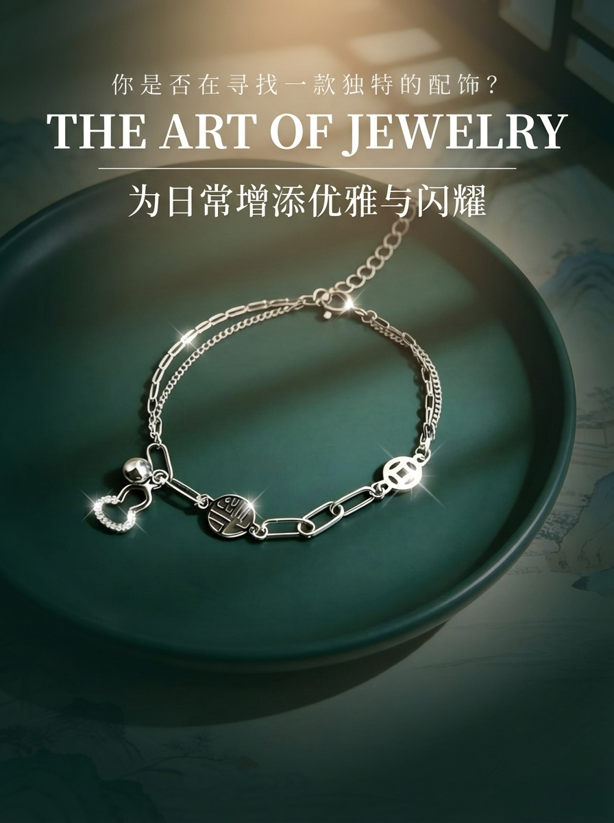 时尚精工如意流光·925银大众轻奢福运拼接手链详情1