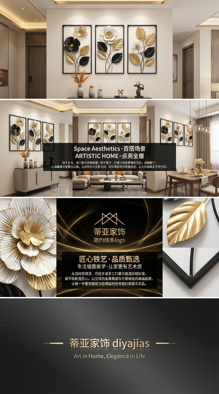 现代简约风格三联金属花卉挂画卧室壁画房间画客厅画框装饰品详情3