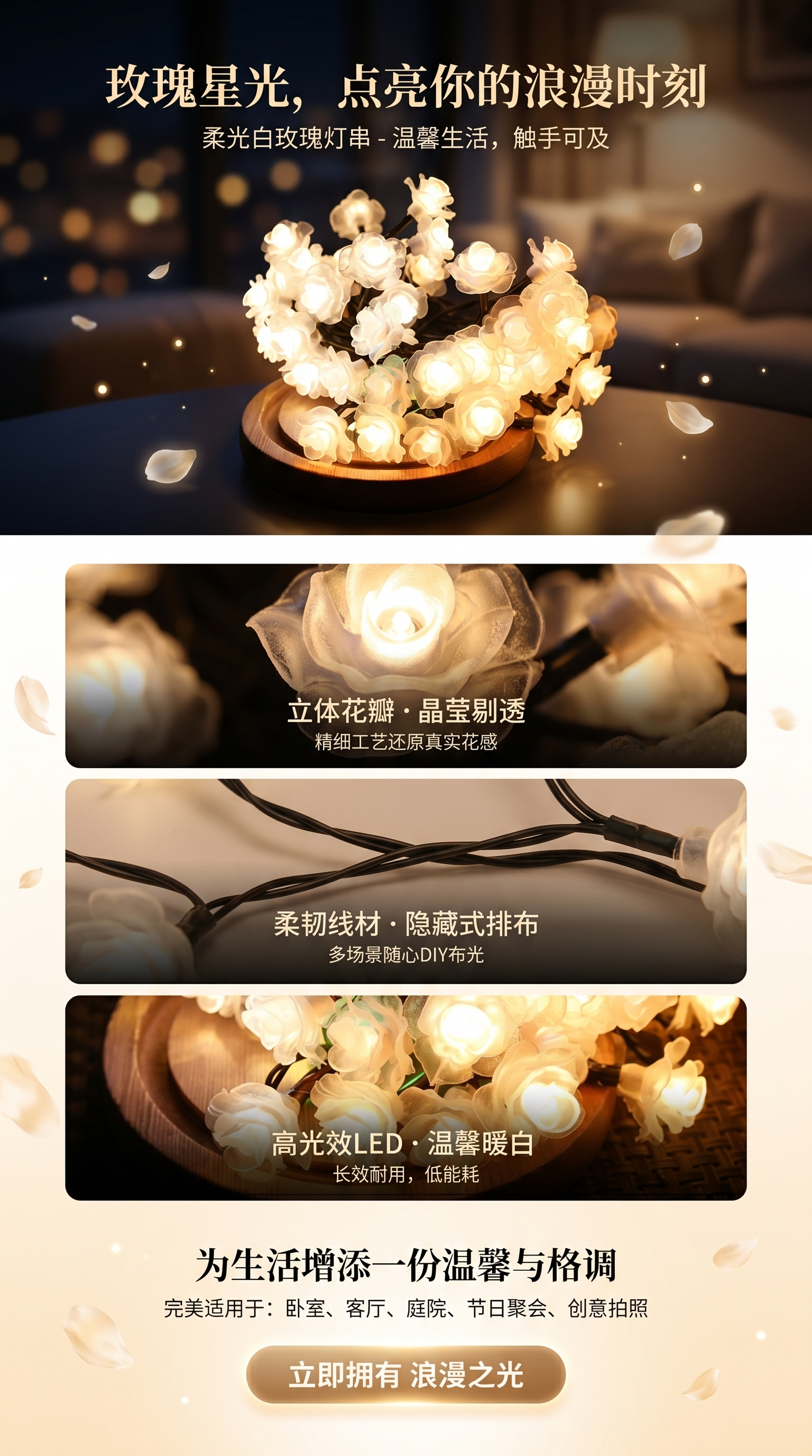 发光玫瑰花灯 LED充电式浪漫氛围装饰灯详情1