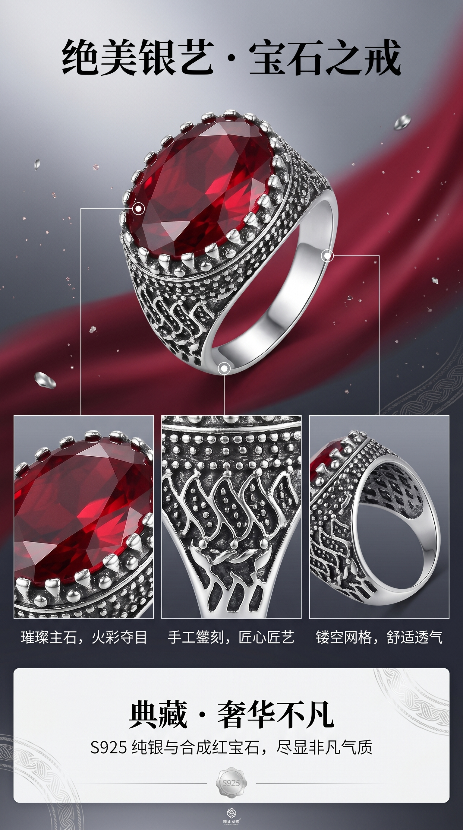 不锈钢红色宝石天主教圣人星座戒指圈093340084详情1