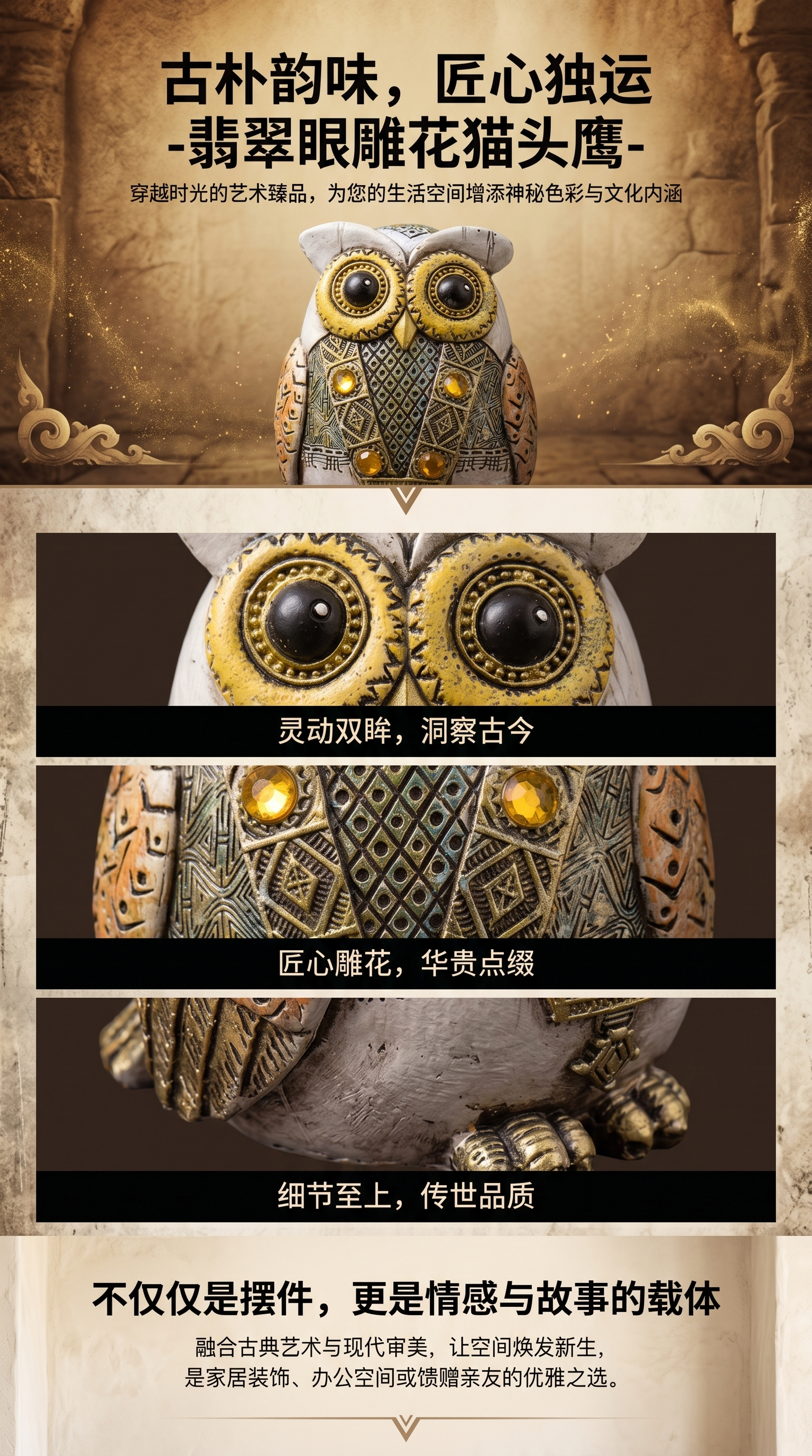 装饰性猫头鹰雕塑 木质摆件 客厅书房桌面创意家居饰品详情1