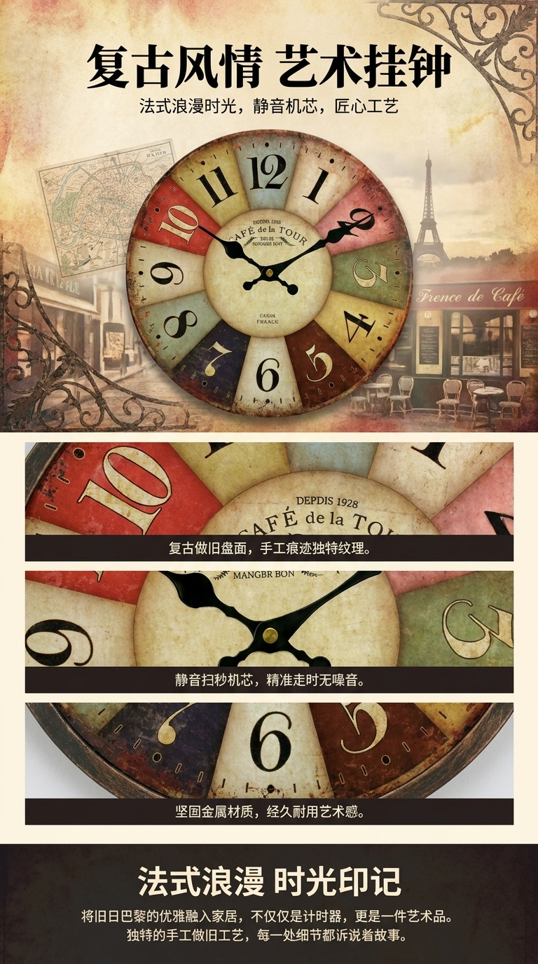 木质边框挂钟十二种鸟类插图拉丁学名装饰画壁钟墙贴钟104319349详情1