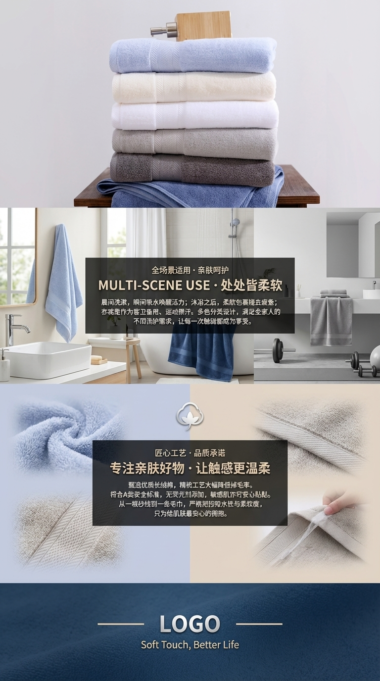 全棉毛巾吸水浴巾毛巾柔软蓬松透气三件套套巾 亲肤柔软 吸水速干 家用宿舍必备 多款花色可选详情3