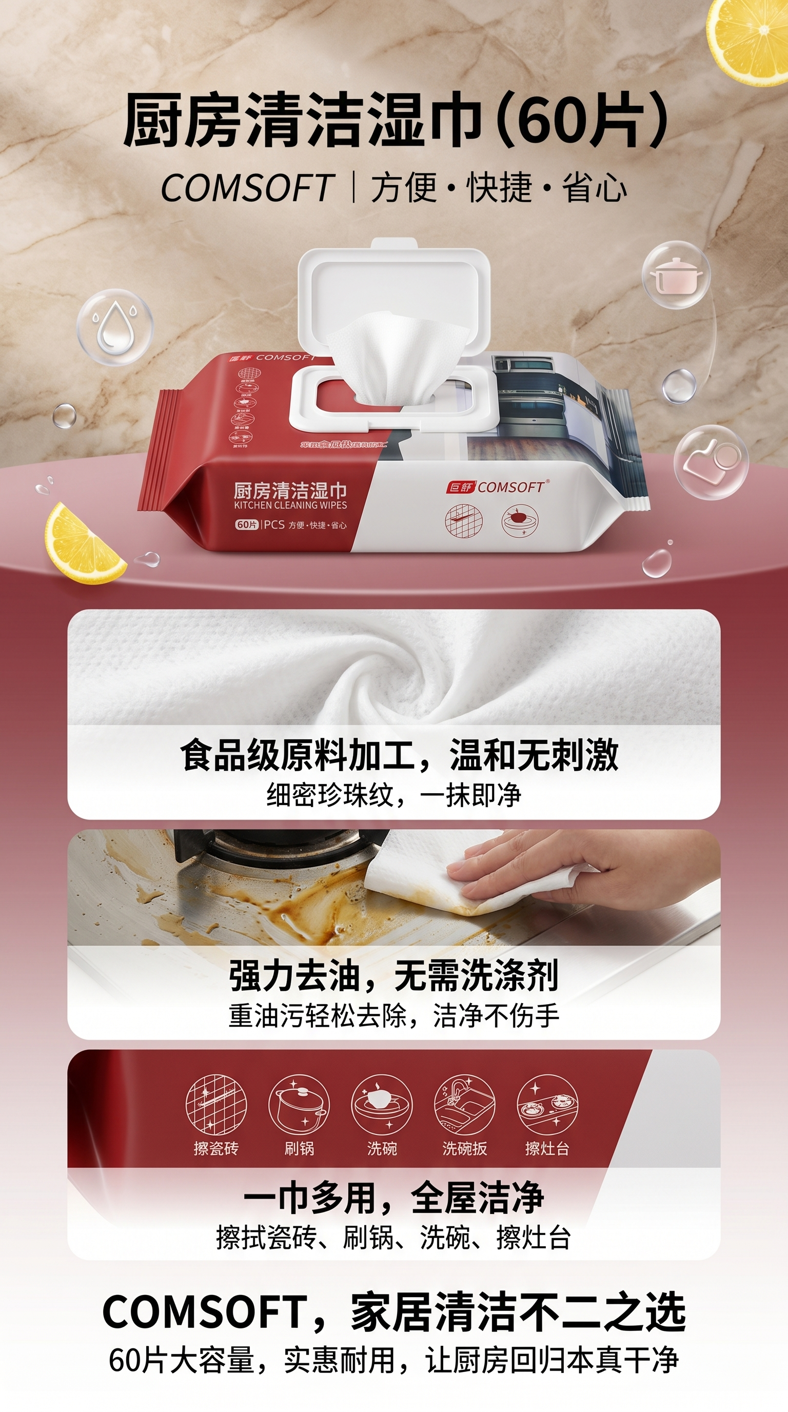 厨房清洁湿巾去油污强力去渍家用湿纸巾便携装详情1