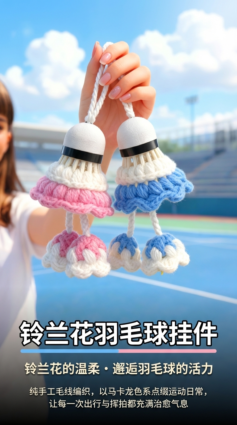 手工编织毛线钩织羽毛球钥匙扣背包挂件饰品运动风礼品批发详情1