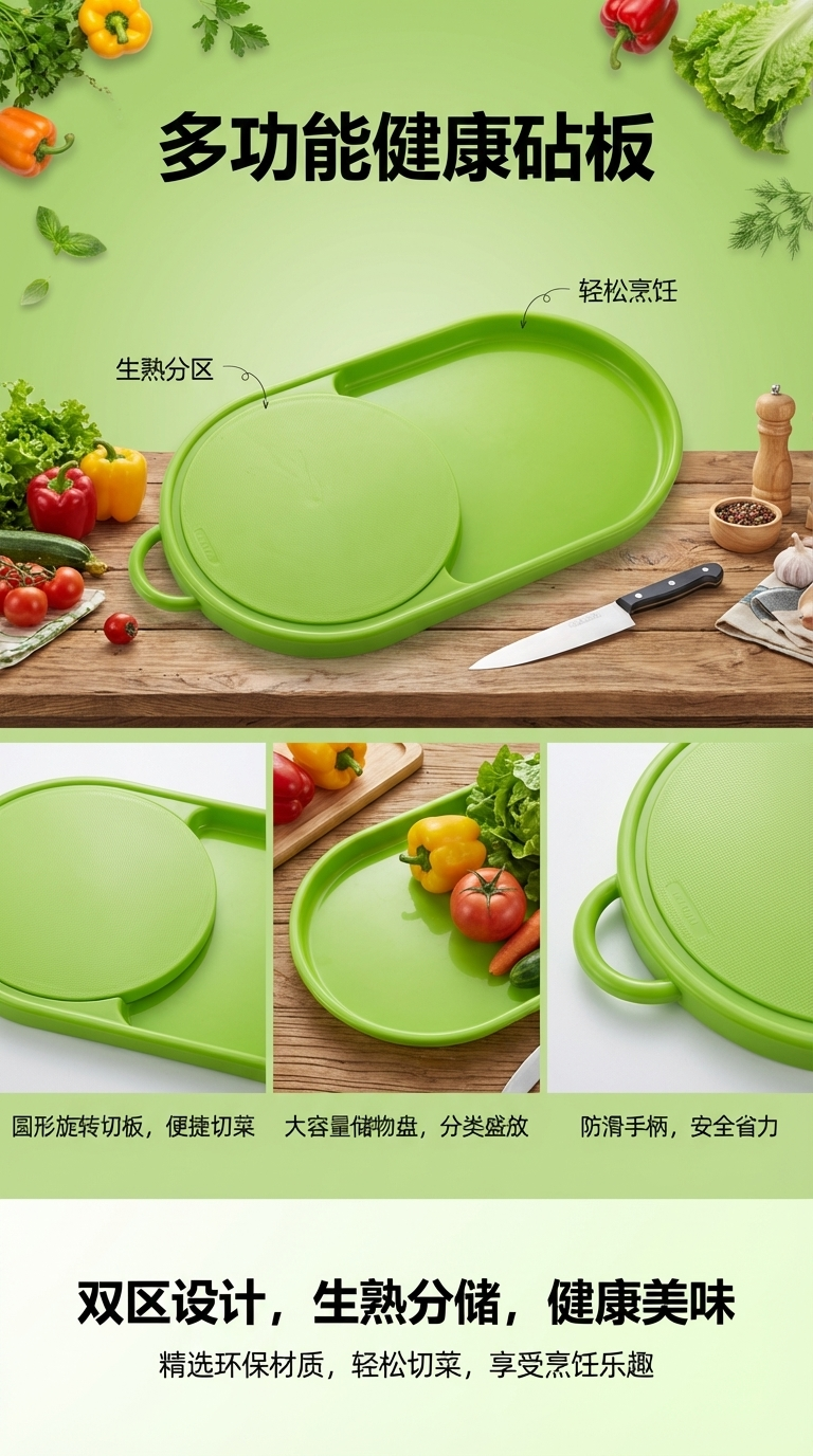 绿色塑料切菜板砧板切水果板切蔬菜板家用多功能日用百货外贸内贸批发详情1