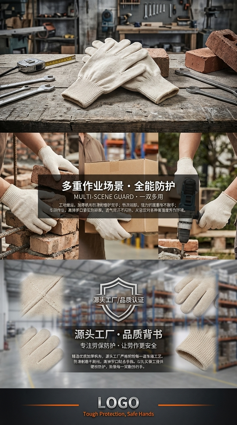 Knitted ruffled canvas gloves, iron ore mining protective labor gloves, twill fabric cut-resistant gloves pic 3