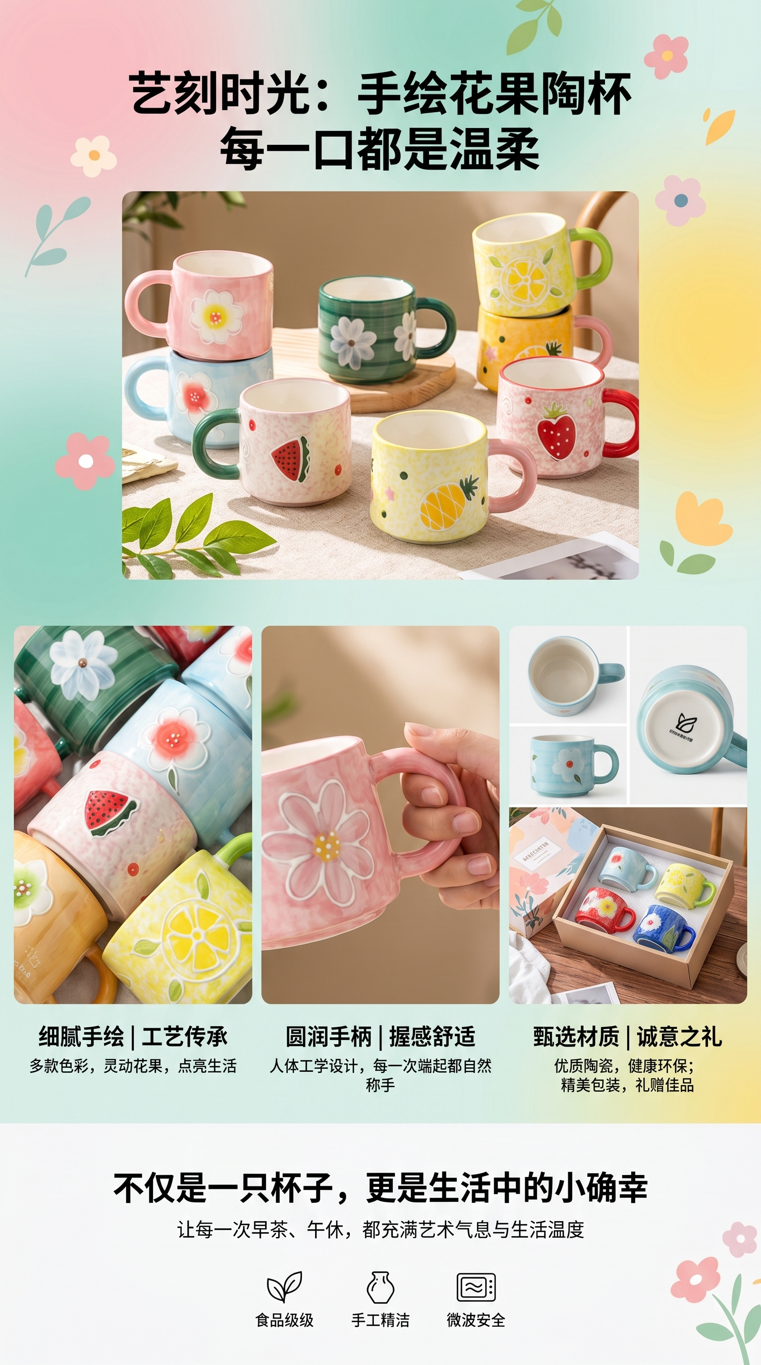 手绘浮雕马克杯家用陶瓷水杯可爱少女心喝水杯子咖啡杯下午茶杯详情1