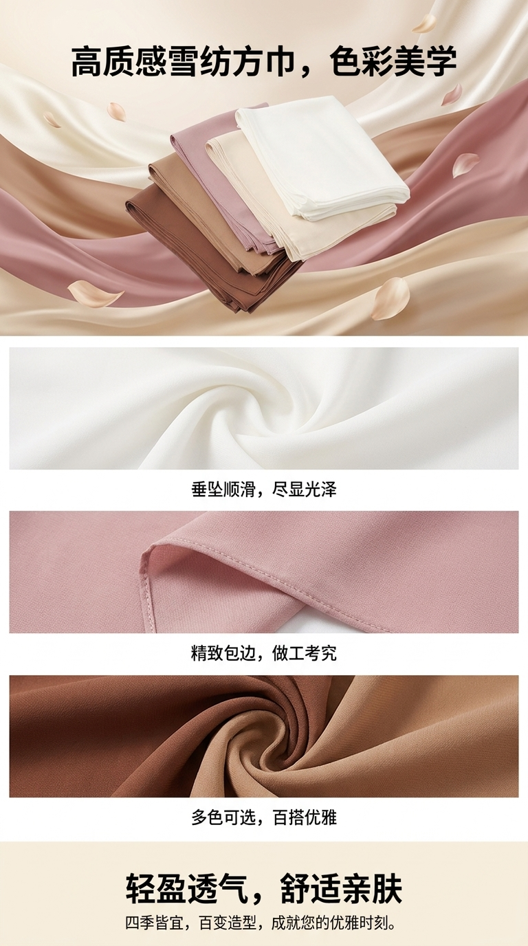 真丝穆斯林汗布纱巾围巾轻盈透气优雅女士春秋季详情1