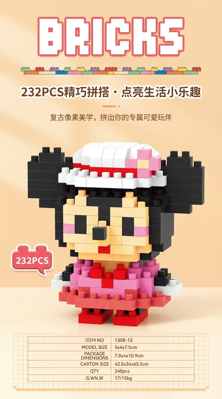 兼容乐高积木卡通公仔儿童益智拼装地摊盲盒玩具批发美乐蒂详情1