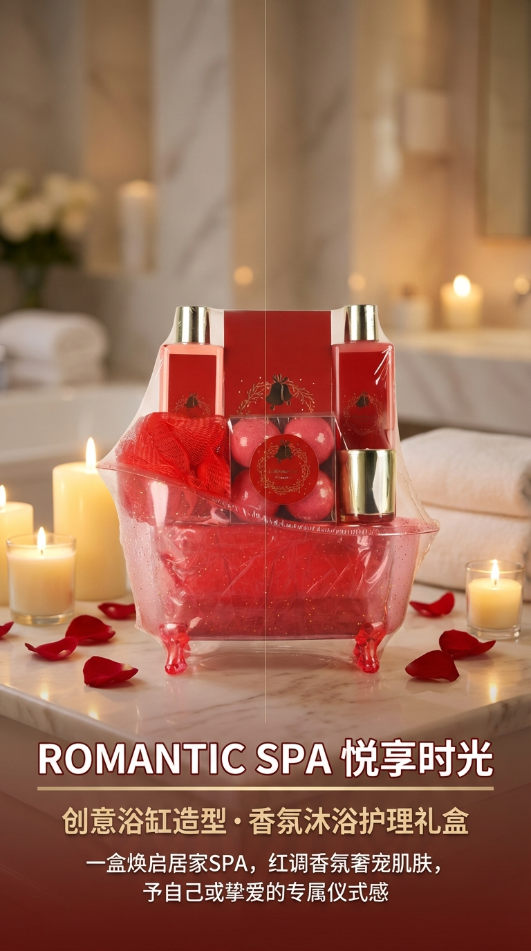 Six-piece bath products set, bathtub gift box set, bubble body wash, body lotion, bath ball, scented candle, explosive salt, classic Spa set, Christmas gift, bath gift set pic 1