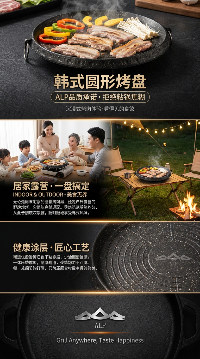 韩式烤肉盘铝制烤盘烤肉盘不粘圆形烤户外无烟烤盘 LF一041详情3