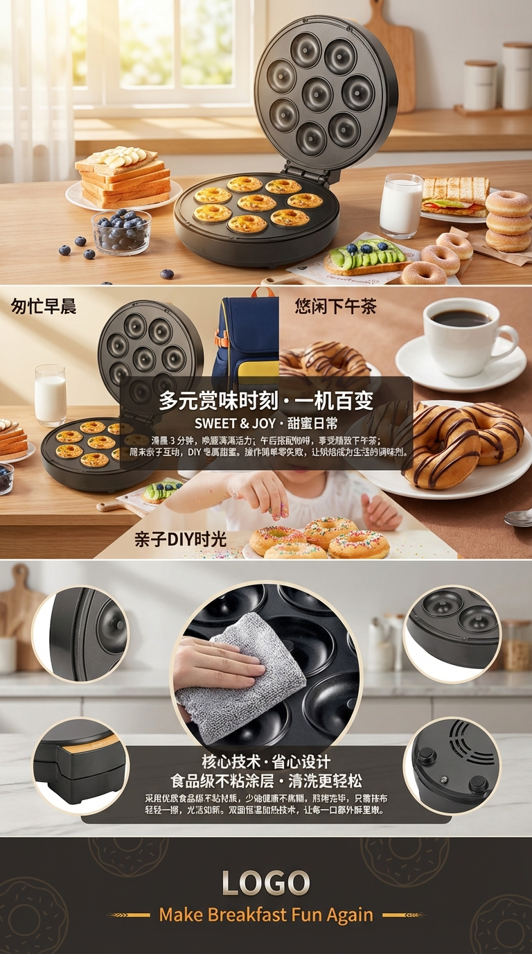 甜甜圈机蛋糕早餐机 台湾美国用三明治机大号八孔面包机源头工厂源头工厂详情3