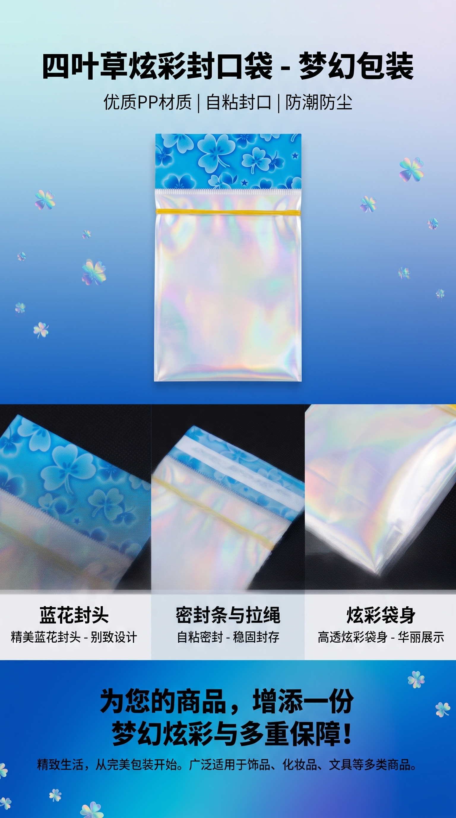 A transparent plastic bag with blue floral patterns pic 1