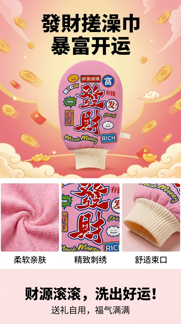 粉色发财主题防烫隔热微波炉手套防高温耐用详情1
