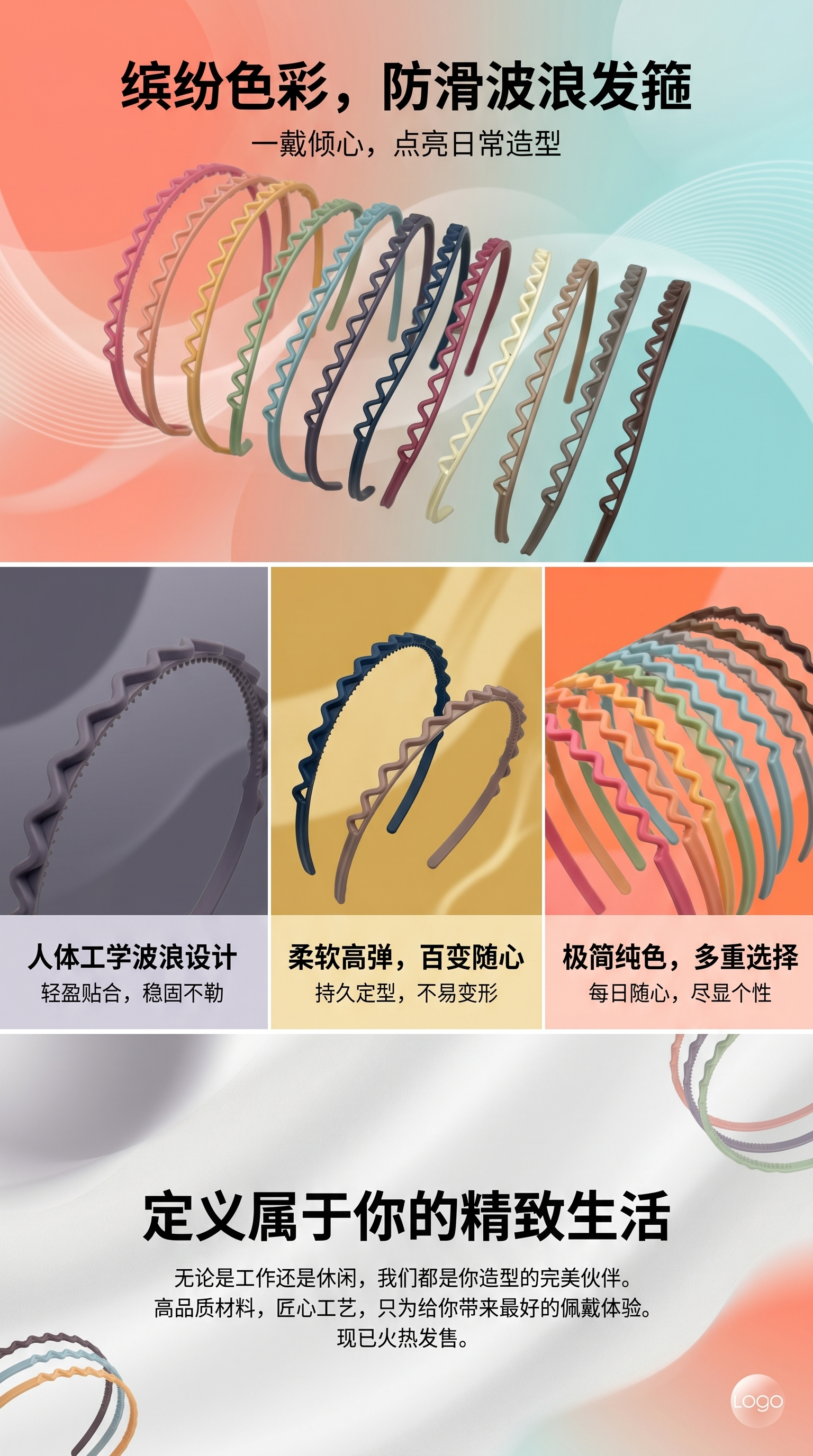 彩色波浪珍珠儿童头饰发箍底胚 甜美可爱头箍详情1
