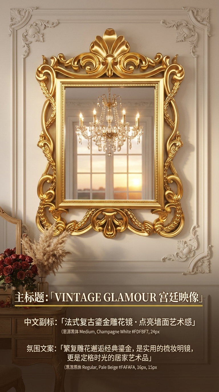 金色华丽镜框穿衣镜120cm镜面镜框镜子镜片详情1