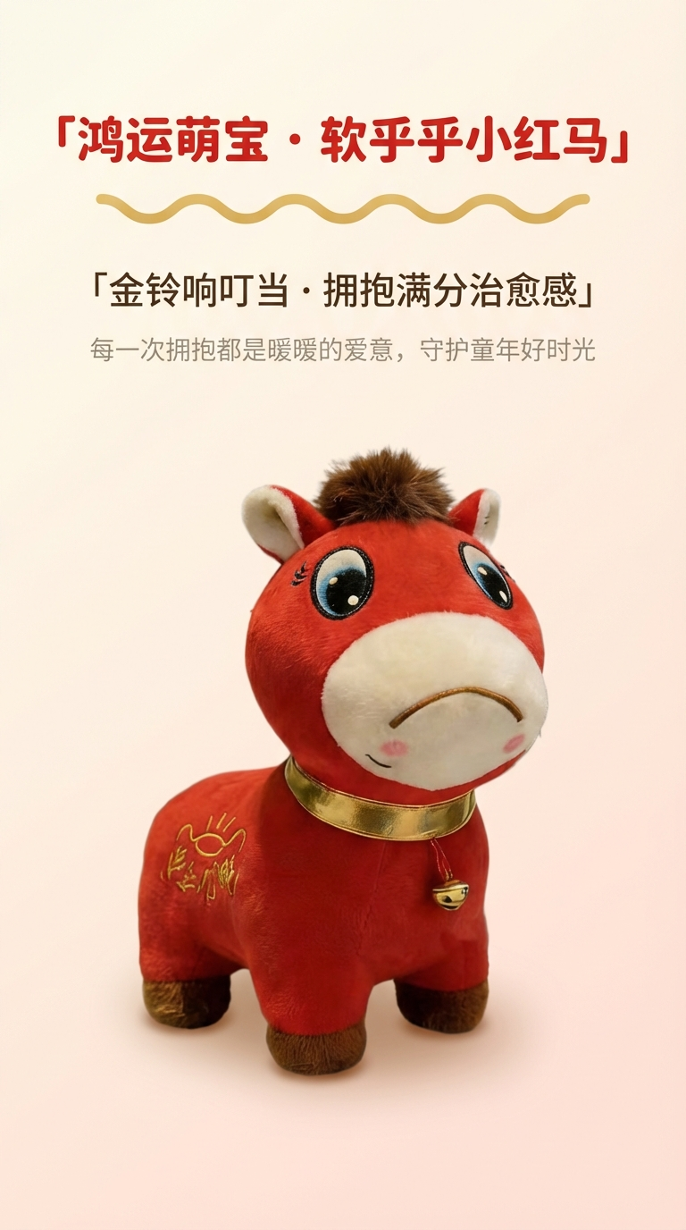 红色毛绒哭哭马笑笑马公仔摇摇马马年儿童玩偶可爱抱枕礼物玩具抱枕毛绒爱心抱枕毛绒玩具小挂件猪小屁详情1