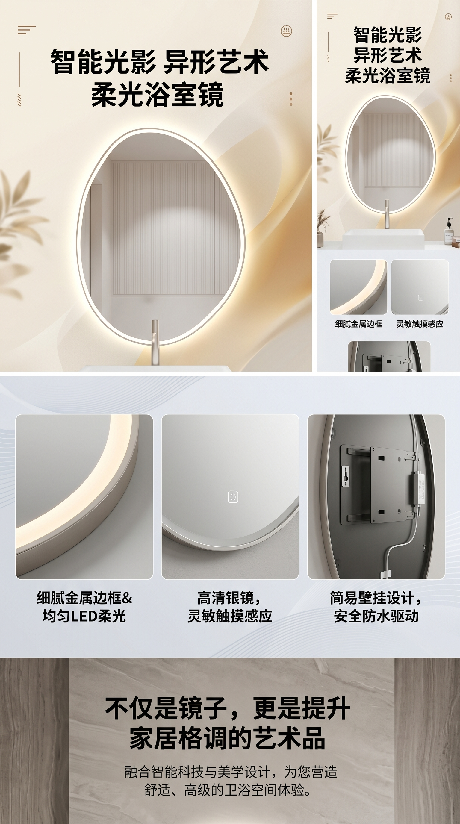 圆形带灯镜 镜子 化妆镜 LED照明梳妆镜 家用浴室镜详情1