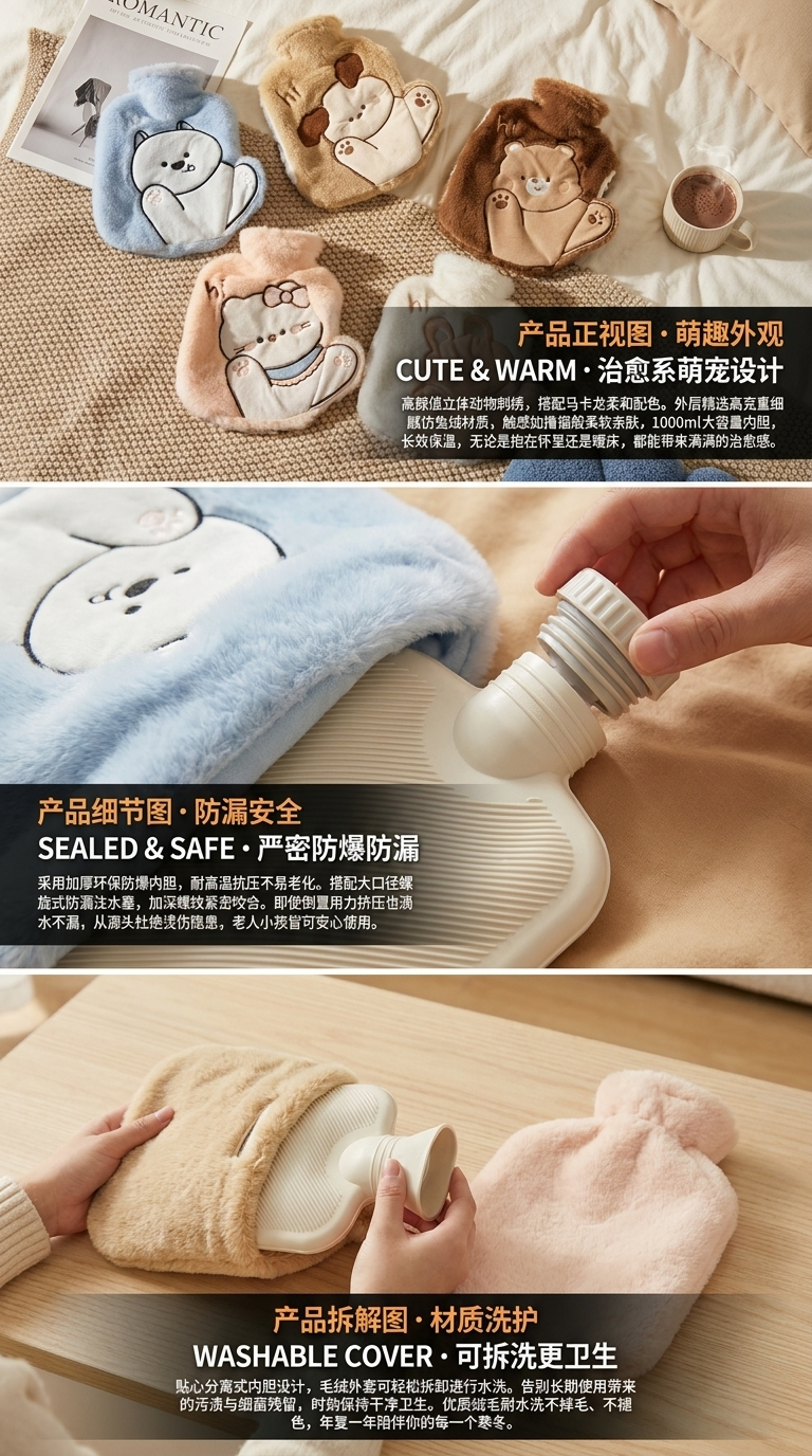 可爱卡通图案热水袋保暖防烫便携式取暖神器154934803详情2