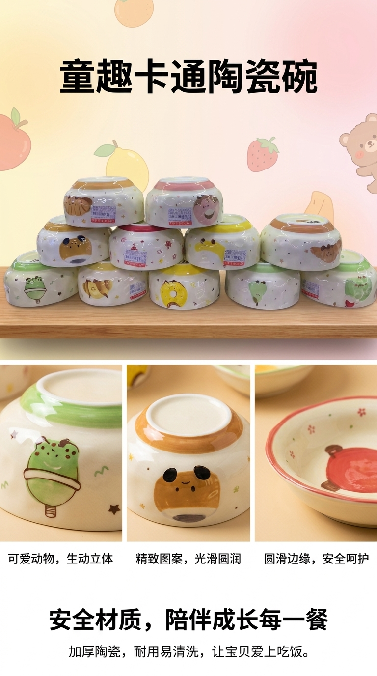 Cartoon pattern children's bowl 120ml, cut-shaped rice bowl, specially designed for infants and toddlers pic 1