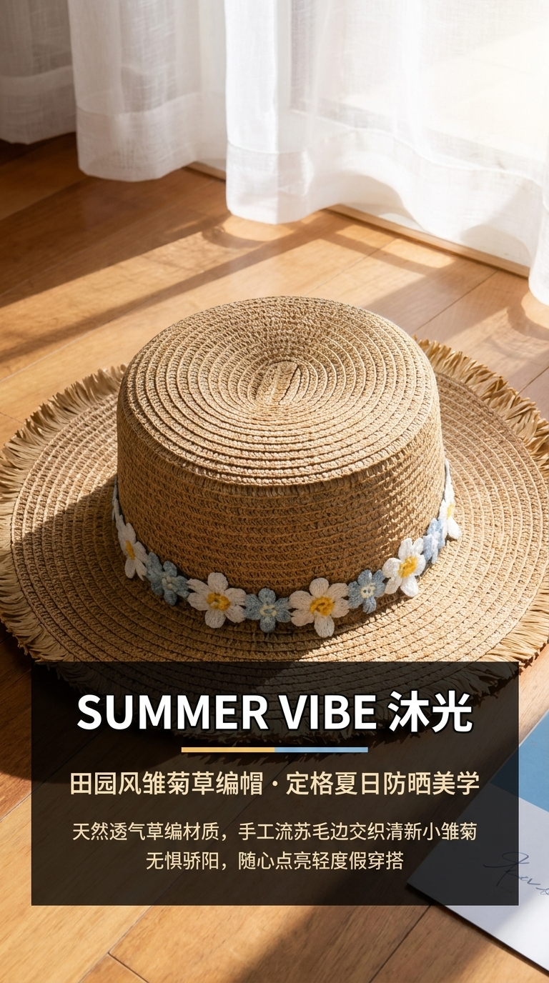 Lafite grass woven straw hat, flat top straw hat, beach hat, sun protection and shade hat, straw woven basket, natural, breathable and sun protection, suitable for seaside vacation, traveling, outdoor leisure and daily wear pic 1