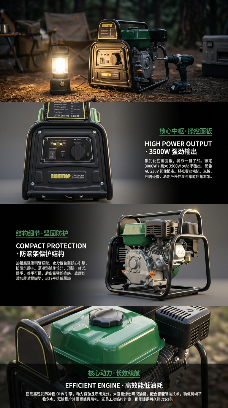 Brightop便携式发电机 A款开架发电机 3000W 230V 电力稳定发电机详情2