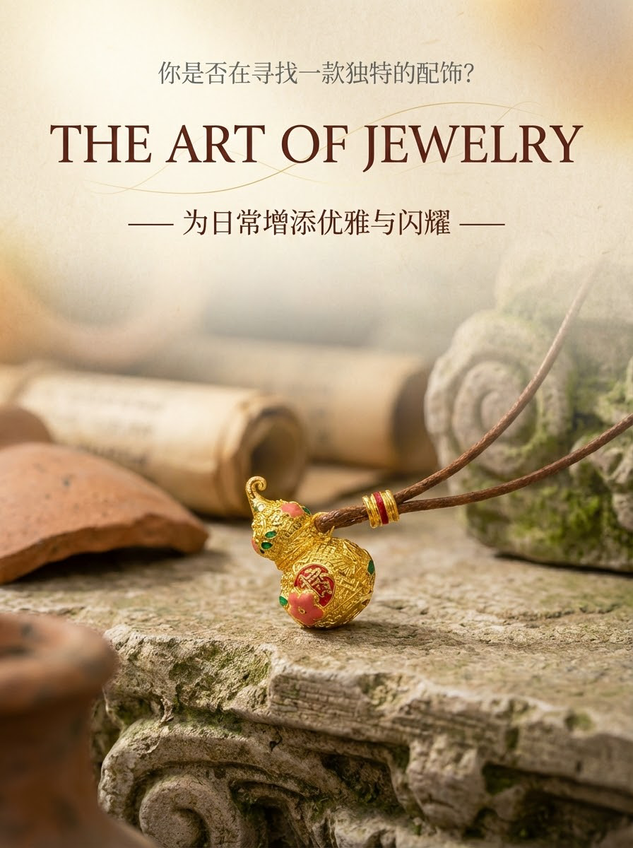 Golden gourd pendant necklace, 999 gold wrapped in silver, hand-carved enamel color lanyard, fashionable and simple, versatile accessory pic 1