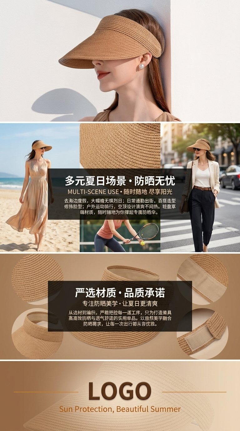 Women's summer straw hat, open-top straw hat, baseball hat, sun hat, wide-brimmed sun protection hat, sun hat, vacation beach hat, outdoor casual cycling hat, versatile and foldable hat pic 3