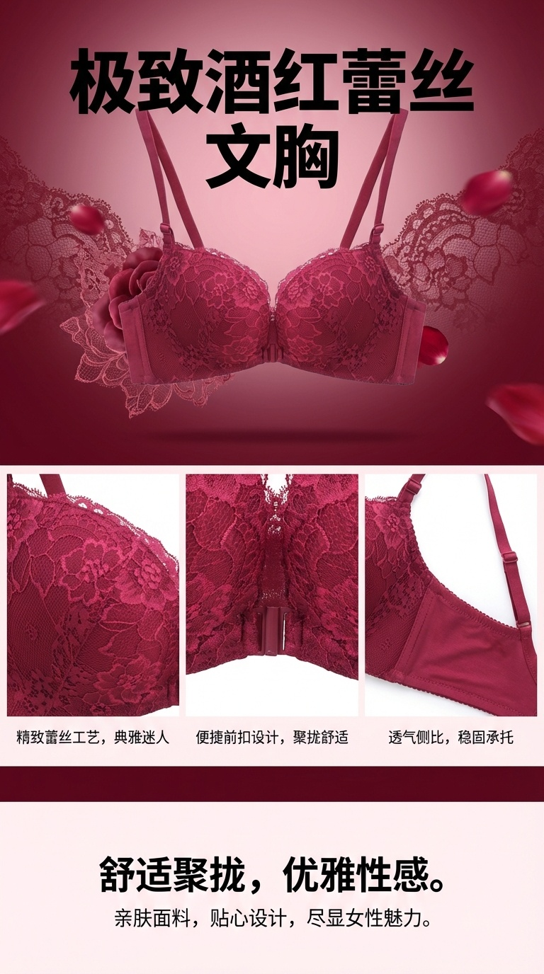 红色蕾丝文胸女宽松性感内裤女无缝情趣内衣文胸跨境详情1
