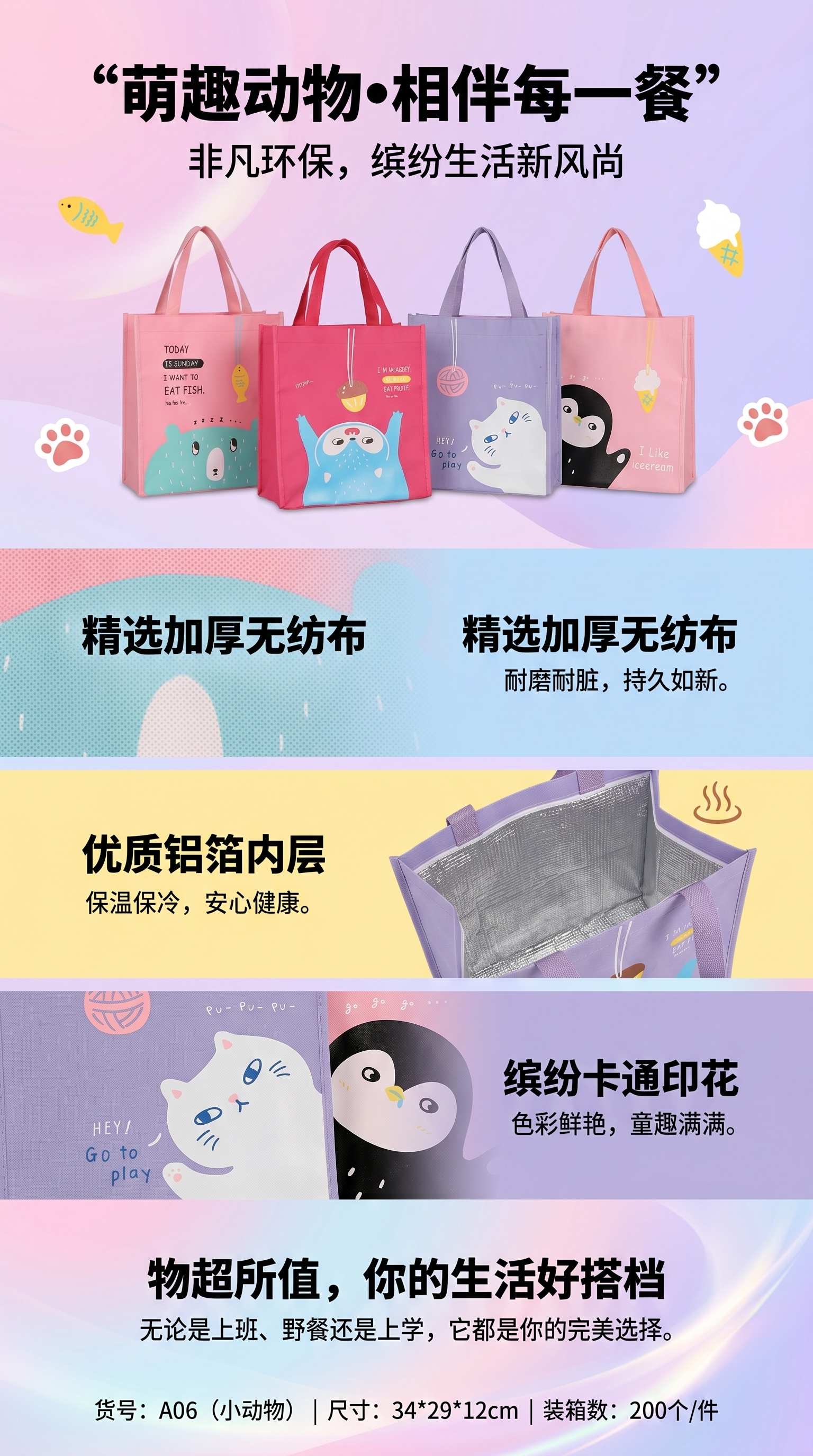 可爱卡通动物环保购物袋大容量可重复使用详情1