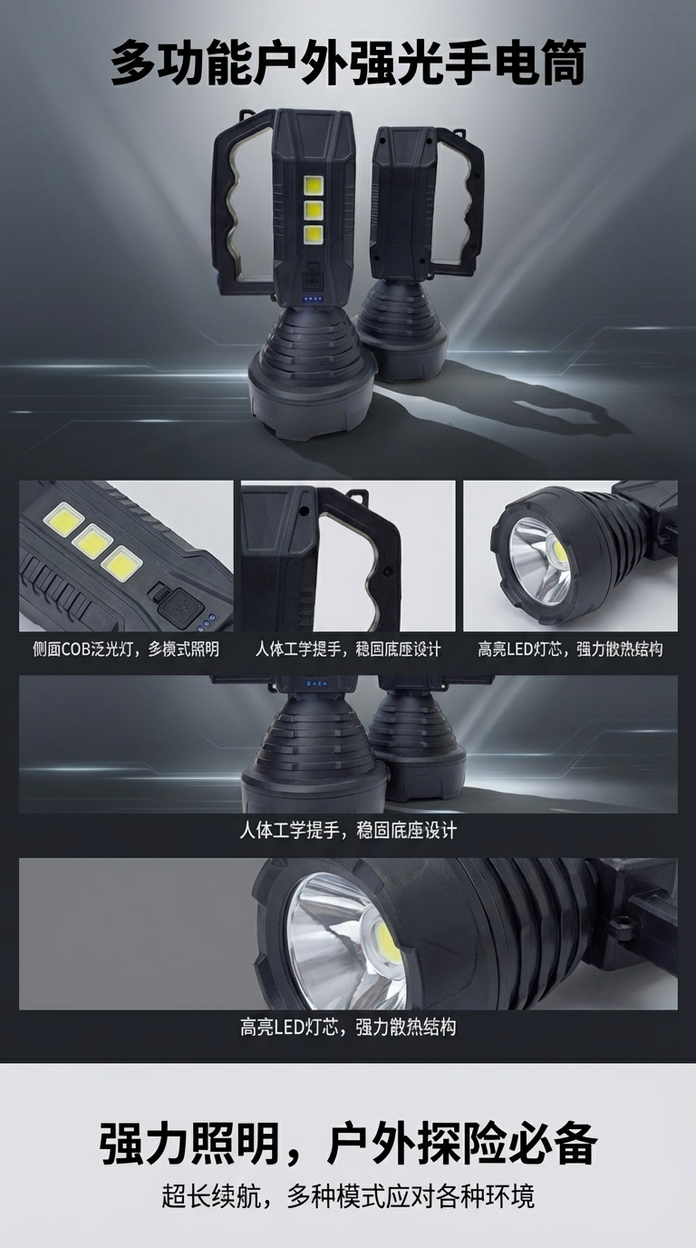 Portable new energy high-intensity flashlight, an outdoor lighting wonder pic 1
