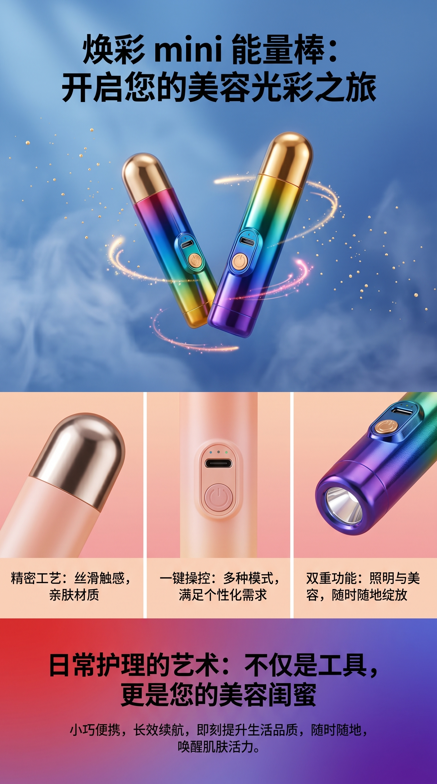 多功能按摩震动手电筒USB充电详情1