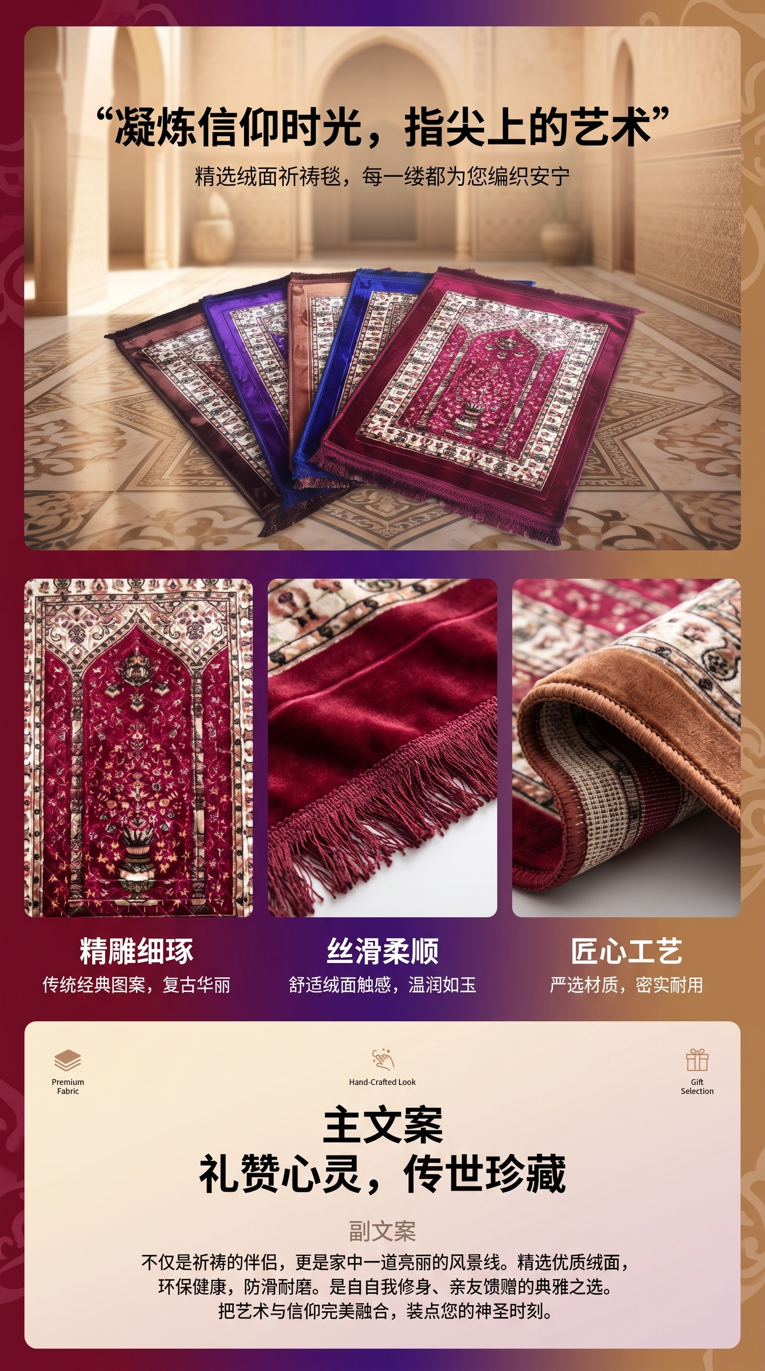 日用百货印花压花礼拜毯佛寺拜垫彩色祈祷毯加厚佛具用品祈祷毯详情1