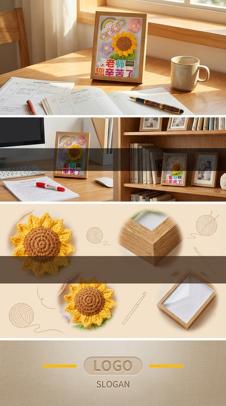 教师节礼物创意高级感伴手礼手工毛线针织向日葵小花束相框摆件详情3