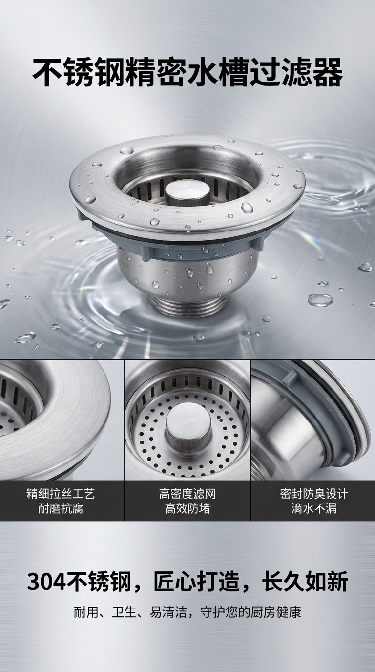 Stainless steel floor drain, bathroom floor drain net, hair filter drainage net, anti-odor and anti-clogging pic 1