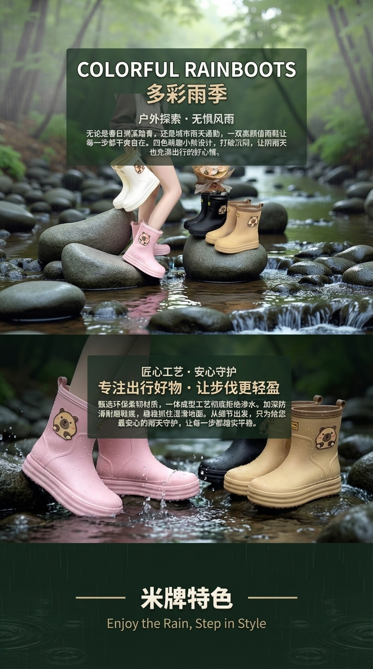 女式雨鞋838高筒时尚女士农村雨靴夏天详情3