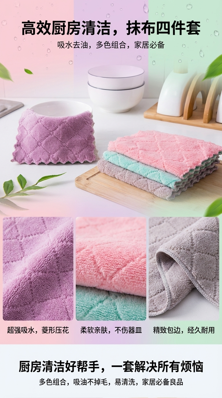 25*25cm dishcloth, absorbent cloth, non-stick scouring pad, kitchen dishcloth, cleaning cloth, table and dish wiping cloth, 143422527 pic 1