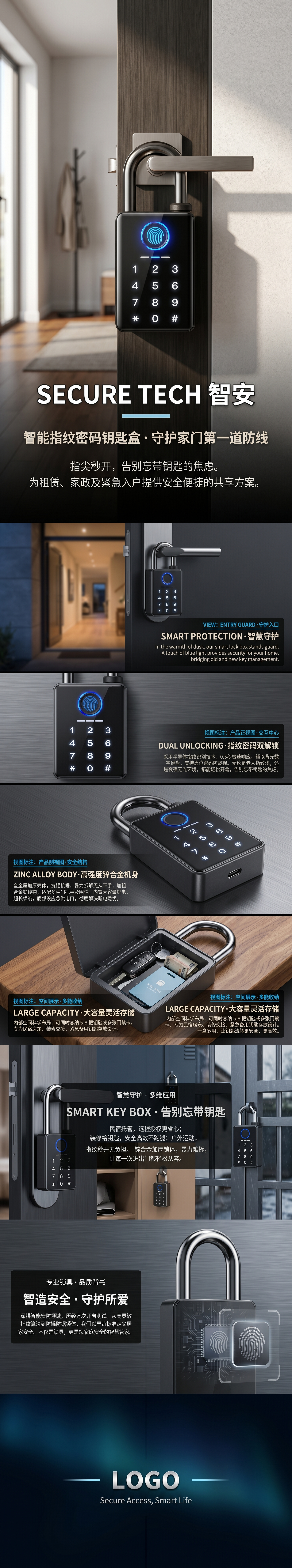 智能密码锁 指纹识别电子门锁 家用防盗锁体套装详情1