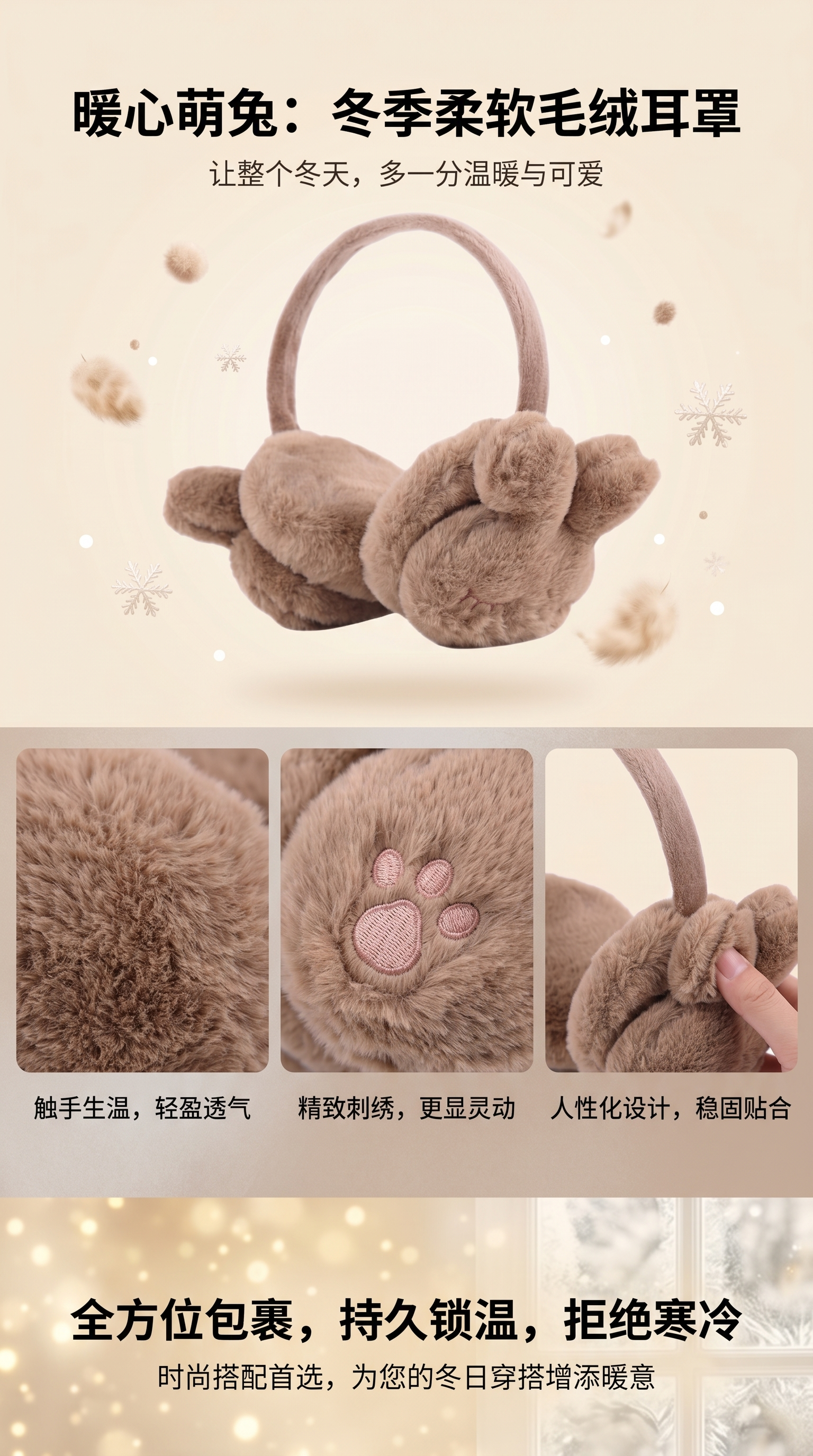 Plush rabbit-shaped ear cups are warm, cute and cartoonish knitted woolen ear tips pic 1