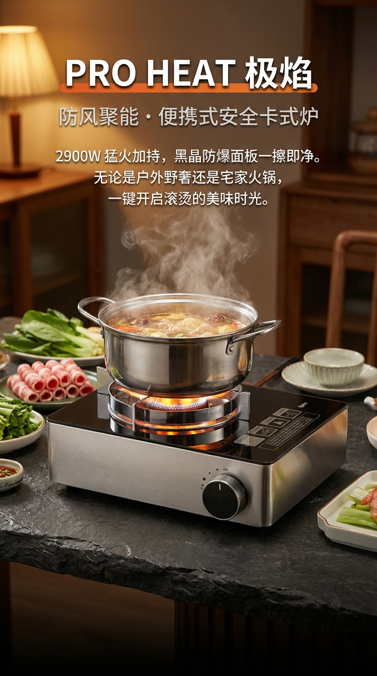我新款卡式炉，玻璃面卡式炉。炉头更聚火，更豪华，玻璃面更易清洁详情1