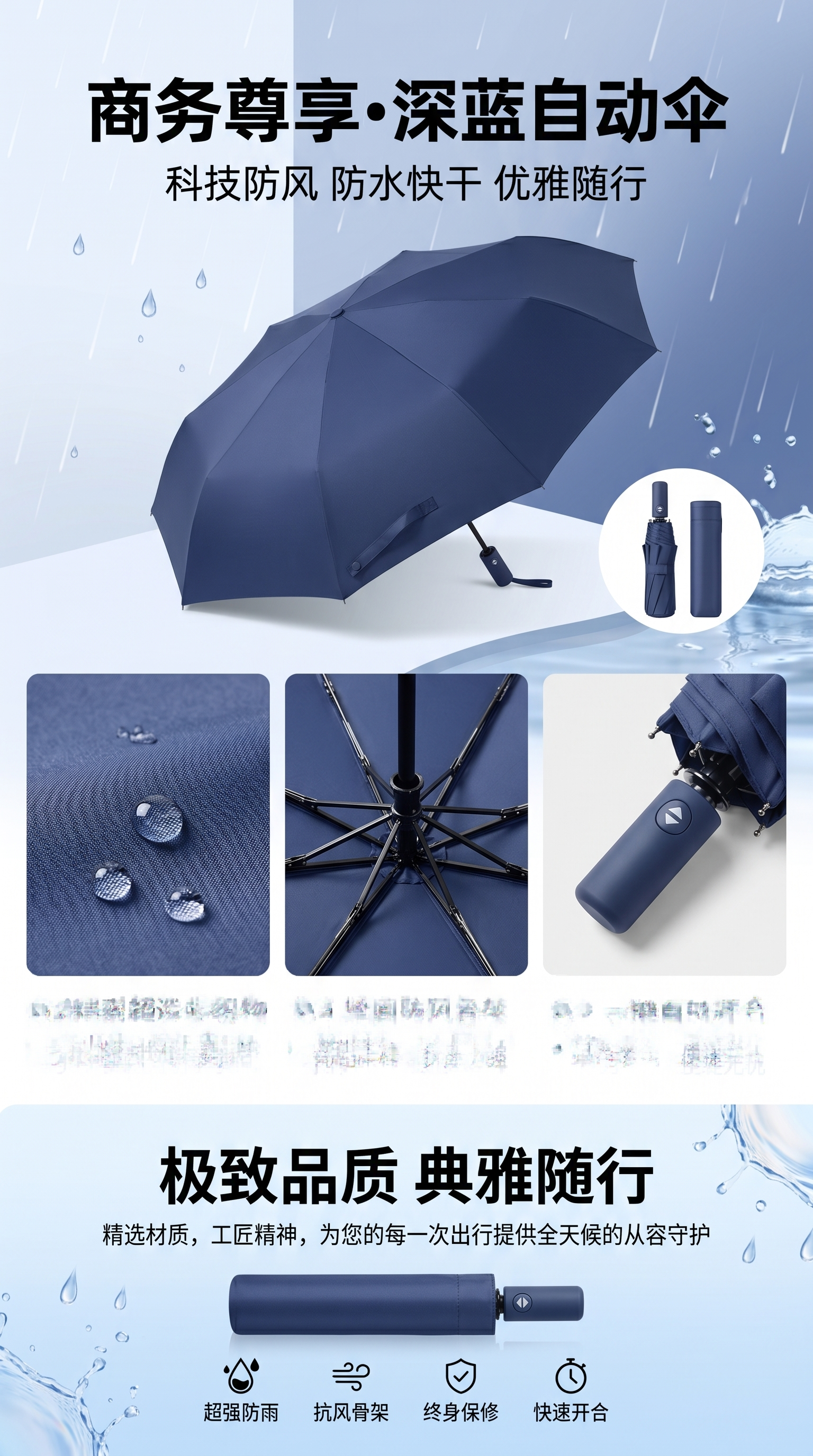 55 cm vinyl self-opening and self-retracting three-fold umbrella pic 1