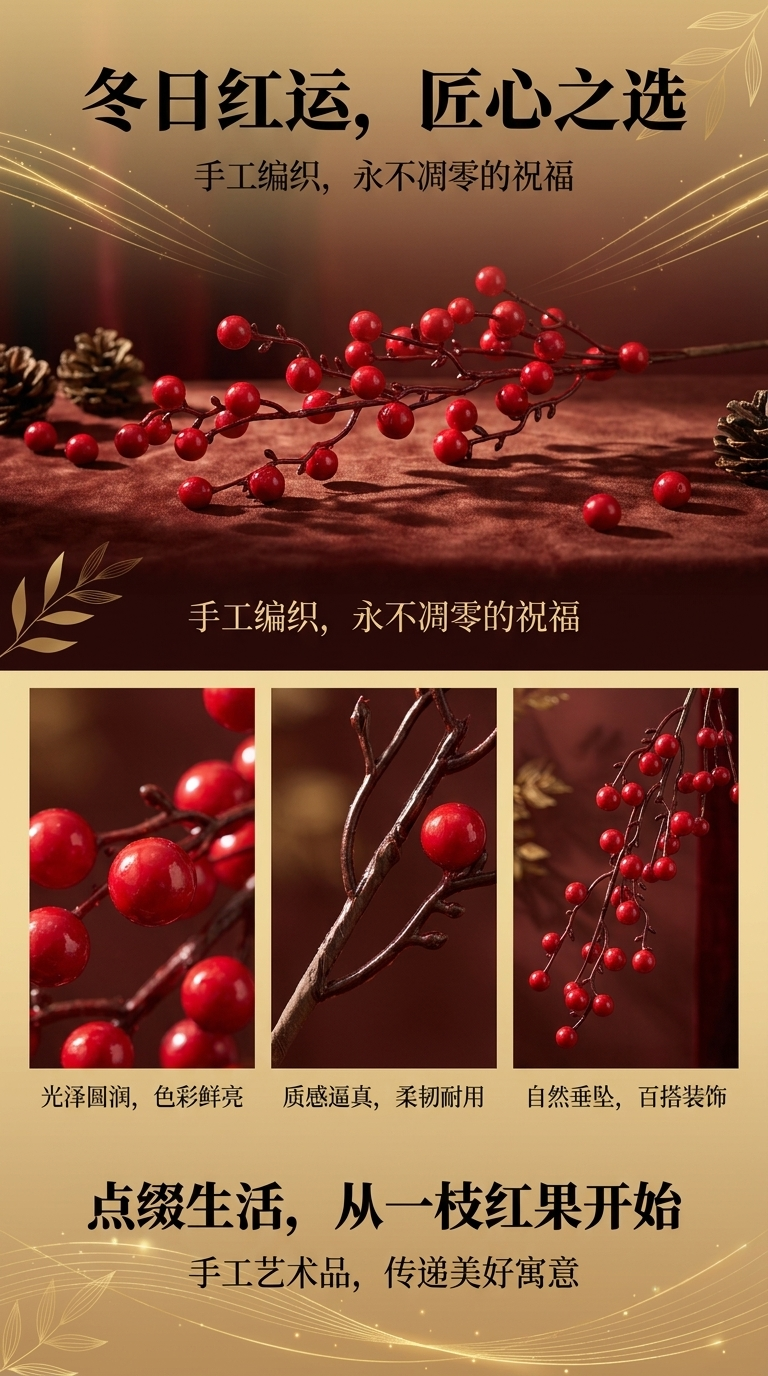 圣诞红色浆果枝条花环圣诞帽装饰品圣诞花环圈详情1