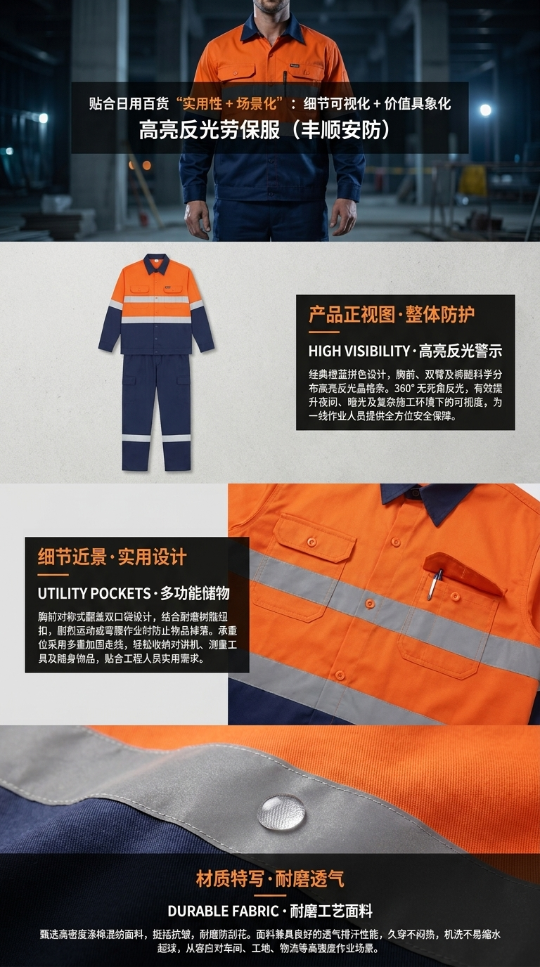 橙色深蓝拼接反光条工作服套装防静电耐磨透气舒适220307411详情2